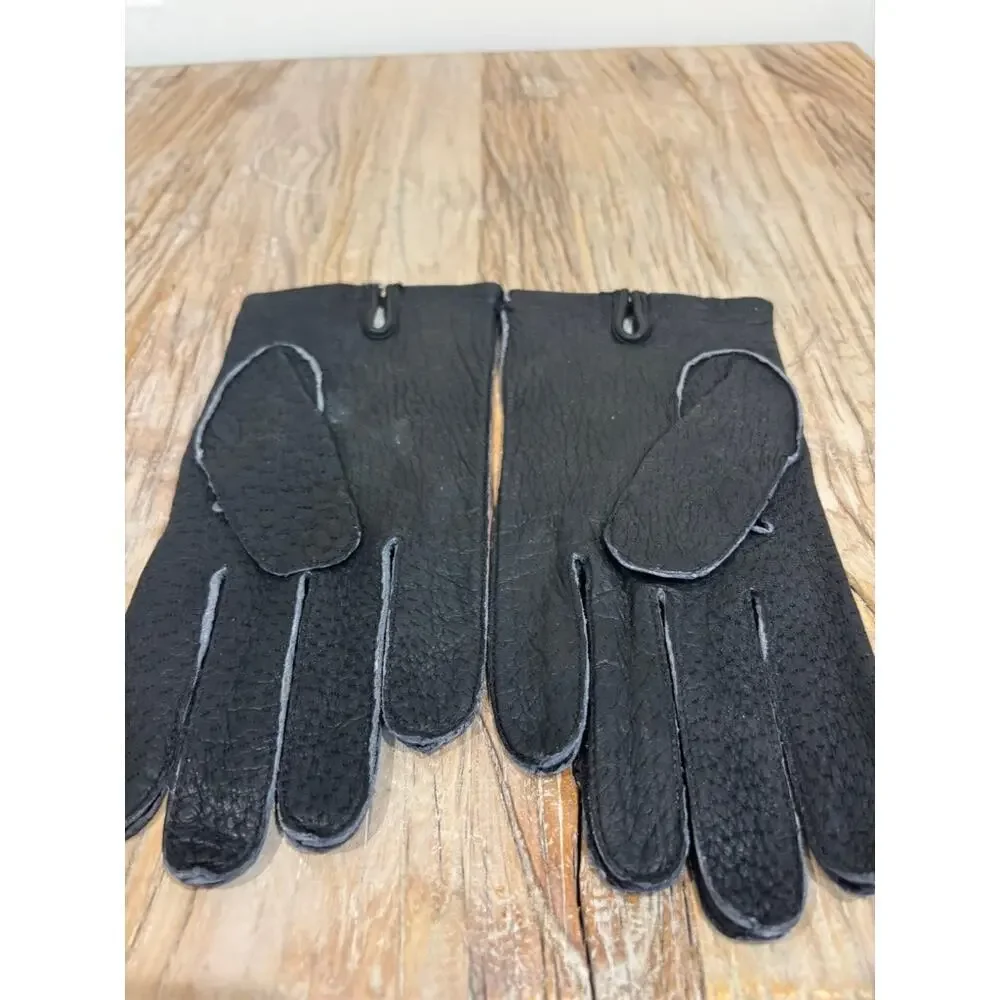 Vintage Black Leather Gloves Textured Grain, Classic Lined Winter Gloves NEW 9.5